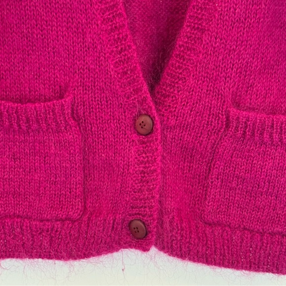 Vintage 80s sz small Mohair blend fuchsia hot pink Cardigan sweater knit no tag - Picture 2 of 9